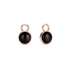 Round Petite Cabochon Black Onyx Mix Charms Rose Gold Plated