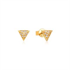 Triangle Pyramid CZ Pave Stud Earrings in Sterling Silver Gold Plated