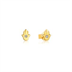 Mini Hamsa Hand CZ Stud Earrings in Sterling Silver Gold Plated