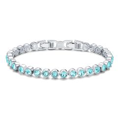 Tennis Bracelet with Swarovski Light Turquoise Rhodium Plated