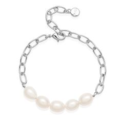 Bold Oval Freshwater Pearl Bracelet Rhodium plated