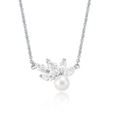 Louison Pearl Necklace with CZ Rhodium Plated