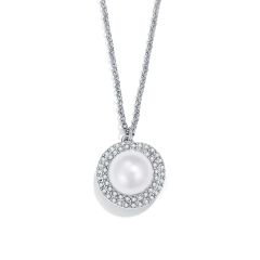 Terrene Pearl Neckalce with Swarovski Crystals Rhodium Plated