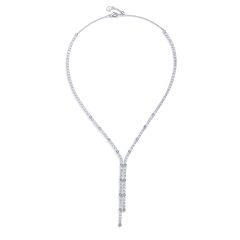 Alexis Deep Drop Statement Necklace with Cubic Zirconia Rhodium Plated