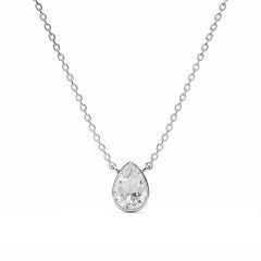 Teardrop Necklace Clear Crystals Rhodium Plated