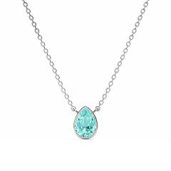 Teardrop Necklace Light Turquoise Crystals Rhodium Plated