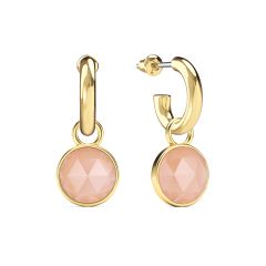 Round Rose Cut Rose Quartz Drop Earrings Gold Plated