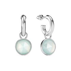 Round Rose Cut Amazonite Drop Earrings Rhodium Plated