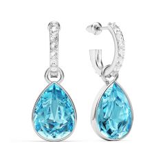 Statement Teardrop Aquamarine Crystals Drop Earrings Rhodium Plated