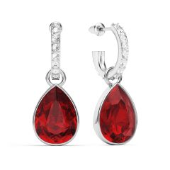 Statement Teardrop Light Siam Crystals Drop Earrings Rhodium Plated