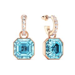 Asscher Aquamarine Crystals Drop Earrings Rose Gold Plated