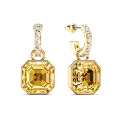 Asscher Crystal Golden Shadow Crystals Drop Earrings Gold Plated