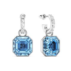 Asscher Light Sapphire Crystals Drop Earrings Rhodium Plated